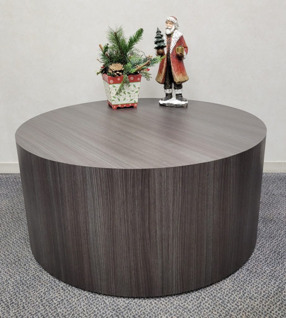 Round Drum Table in woodgrain laminate