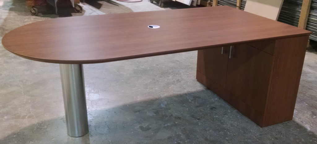 D-shaped desk with post leg